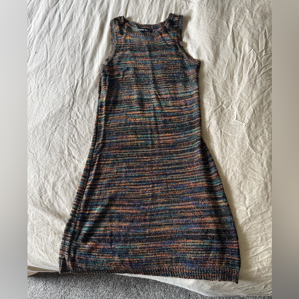 SHEIN Blue and Brown Halter Sheath Mini Dress